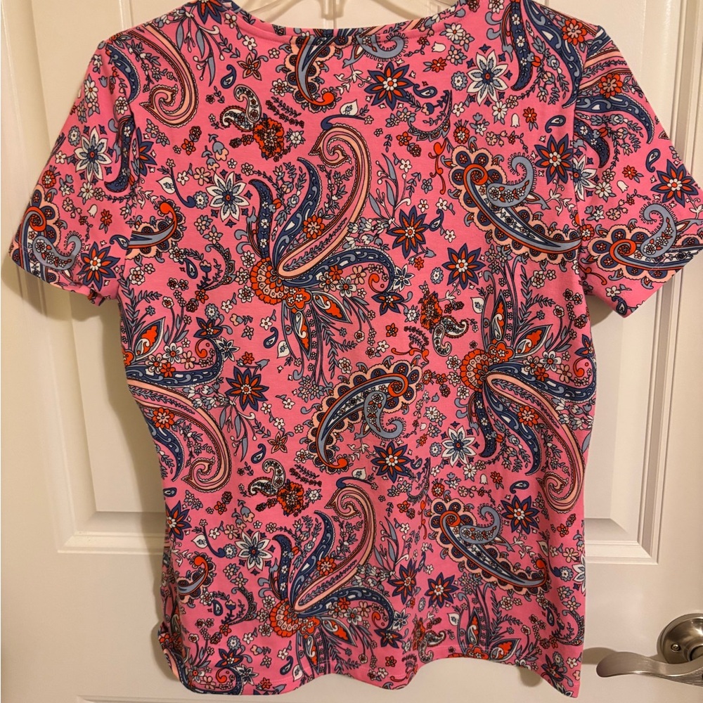 Talbots Vibrant Pink Paisley Short Sleeve Tee size MP - Picture 2 of 6